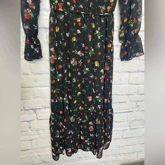 Banana Republic ClipDot Black Floral Chiffon Midi Dress - Picture 10 of 12